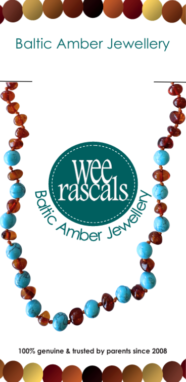 Amber Beads Infant Necklace - Cognac/Turquoise