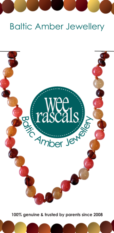 Amber Beads Infant Necklace - Cognac/Aventurine/Coral