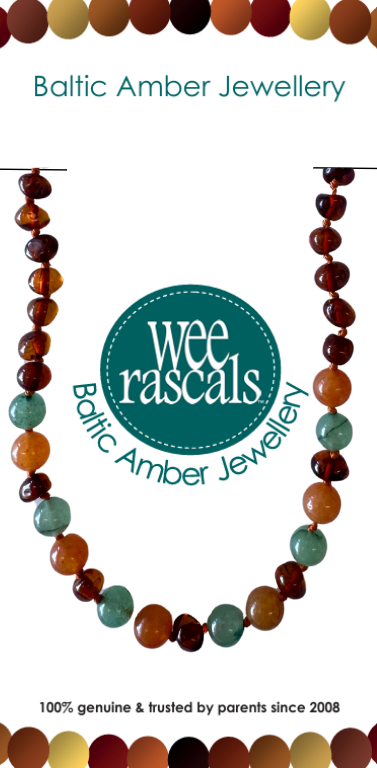Amber Beads Infant Necklace - Cognac/Aventurine/Jade
