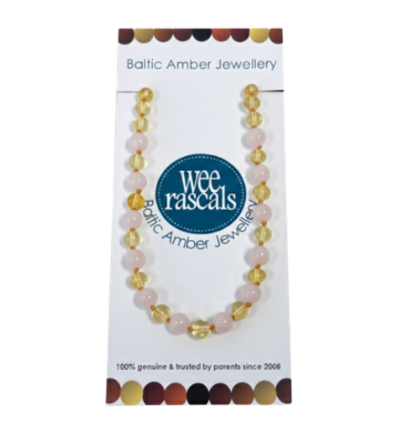 Amber Beads Infant Necklace - Lemon/Rose Quartz/Pink